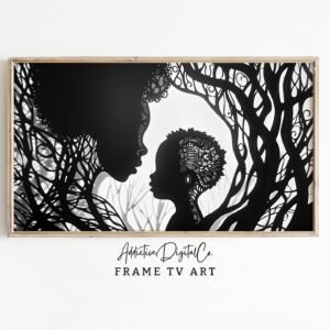 African-American Mother child Frame Tv Art, Mother's Day Art Tv Decor, Black Silhouette Tv Screensaver Jpg, Black and White Frame Tv Art