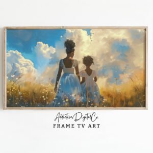 African-American Mother Daughter Frame Tv Art, Mother's Day Art Tv Decor, Black Family Love Tv Screensaver Jpg, Cloudy Sunset Frame Tv Art